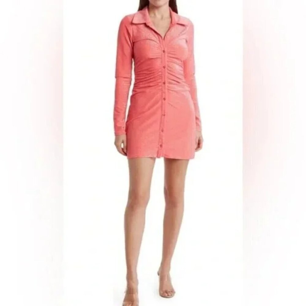 Good American Ruched Sparkle Mini Dress Fiery Coral XXL (Size 5) NWT